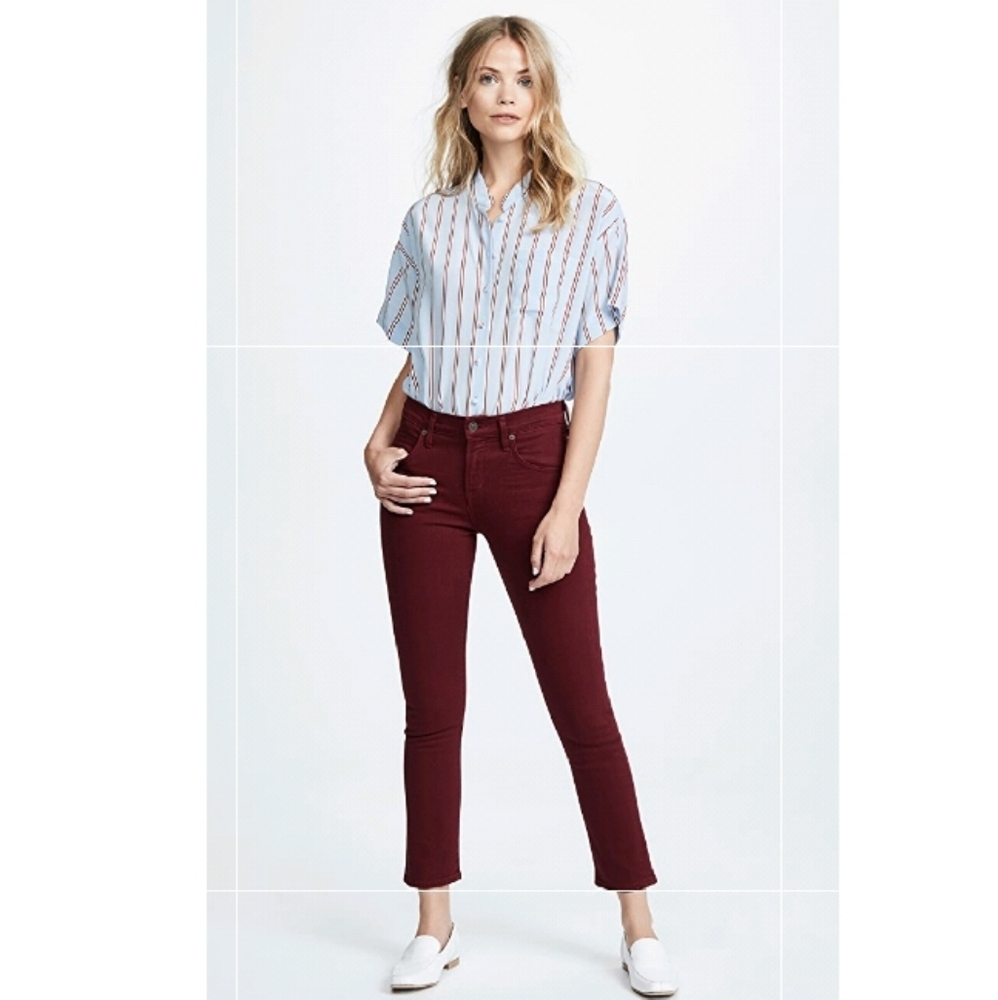 Citizen of Humanity Elsa Mid Rise Slim Crop Jeans Maroon Red Size 27
